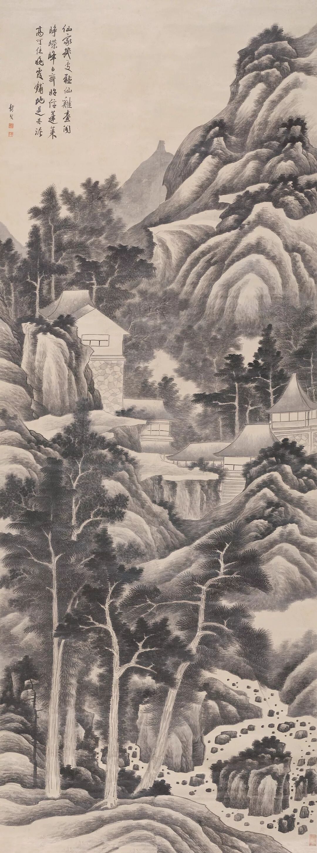 清龚贤《峰峦台阁图》 