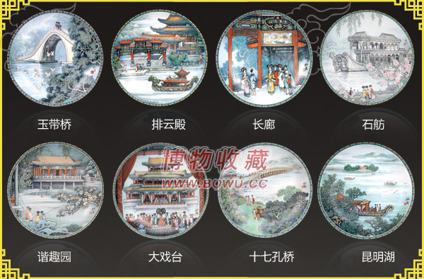 大师张松茂《中国颐和园之景》彩盘1组8件