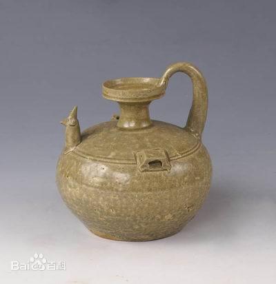 越窑双系鸡首壶