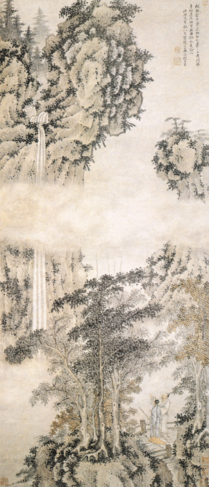 明 沈贞《秋林观瀑图》