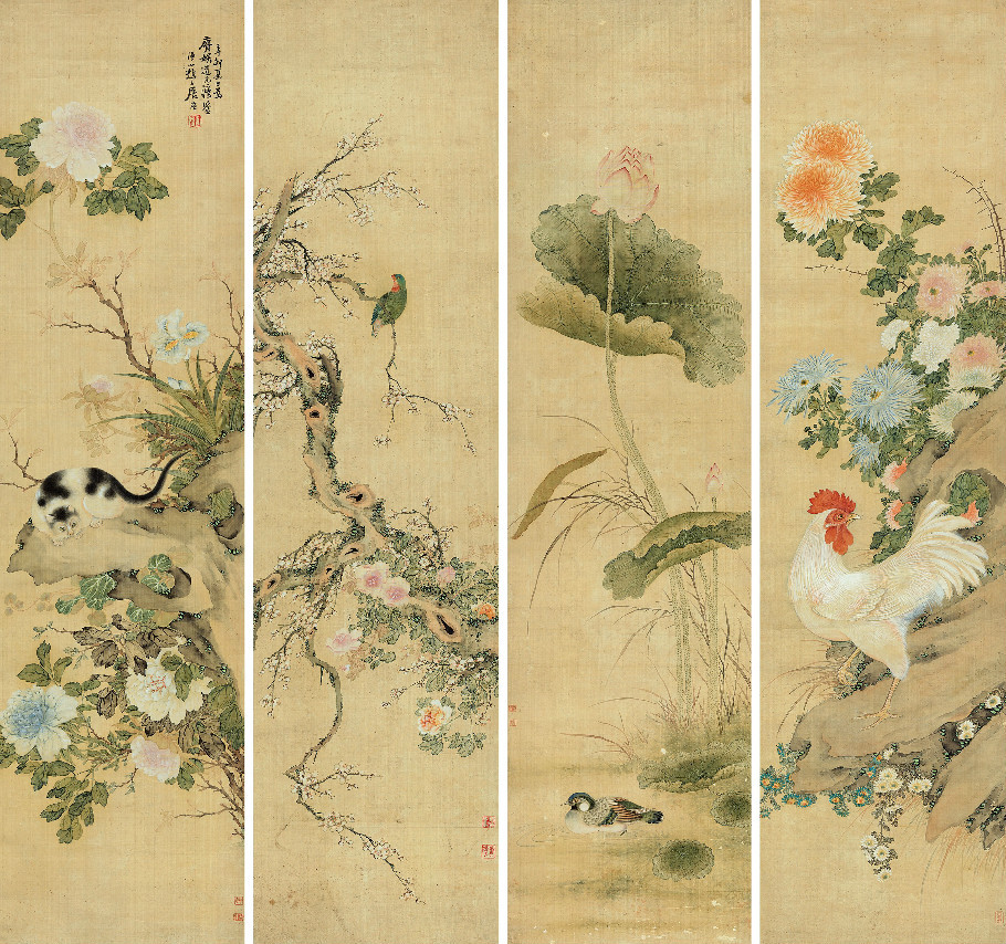 清末著名画家-居廉《花鸟四屏》