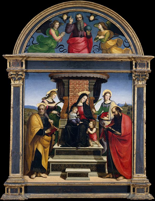 拉斐尔《Madonna and Child Enthroned with Sai