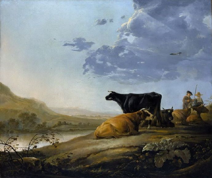 库普《young herdsman with cows》年轻的牧民与奶牛