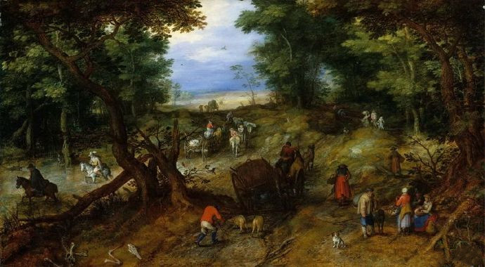 老扬·勃鲁盖尔《A Woodland Road With Travelers》