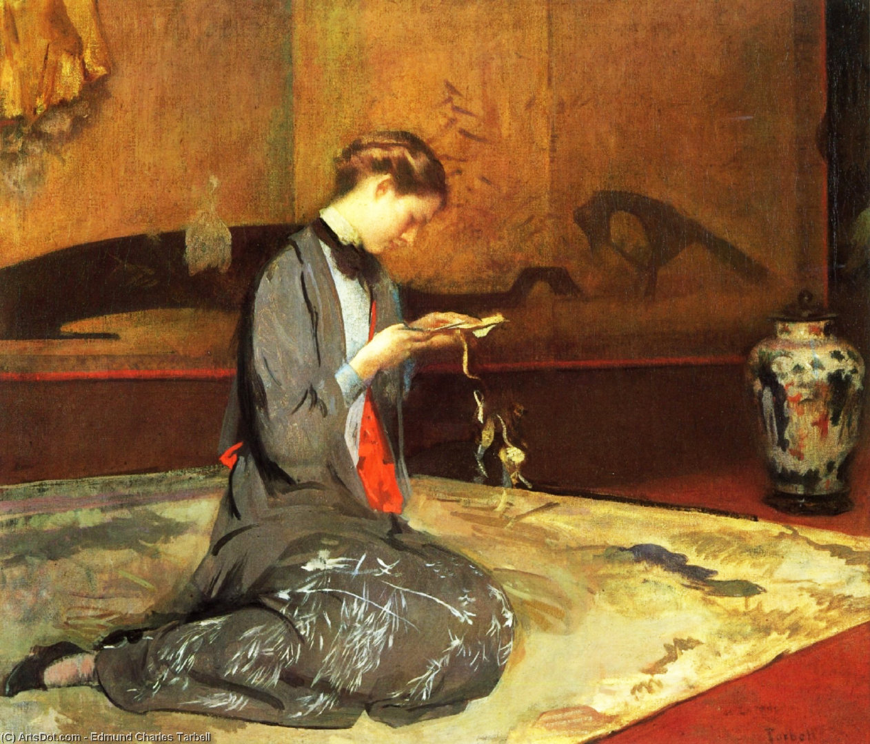 藏在画家Edmund Charles Tarbell作品里的中国瓷瓶。