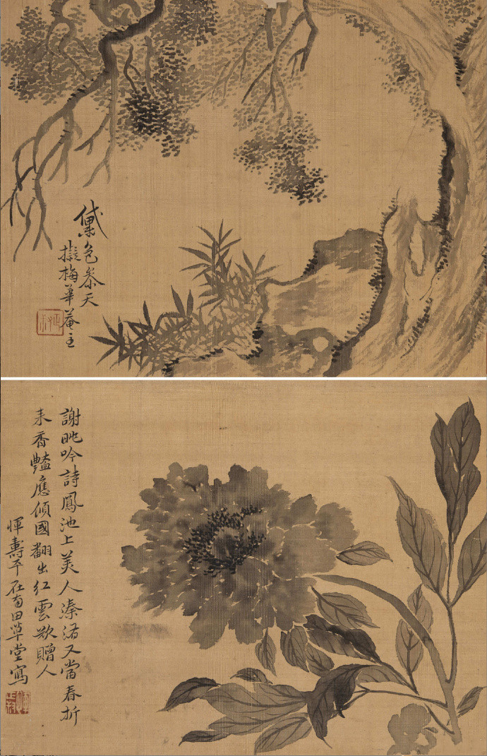  恽寿平(款)|黛色参天、墨牡丹