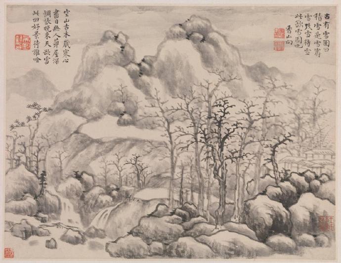  恽向《雪景山水册页》