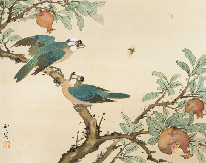 陈之佛《石榴双雀》