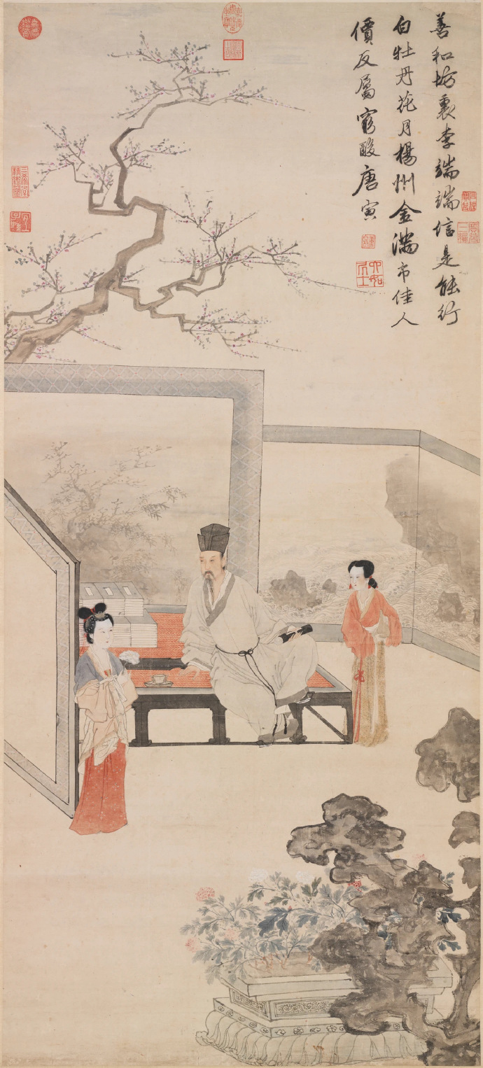 明 唐寅《仿唐人仕女轴》