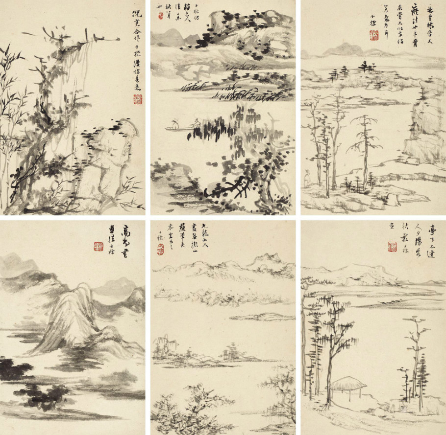 清 査士标《仿古山水册》（六开）