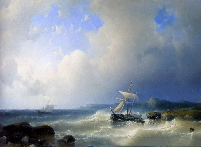 欧式油画风景中的海洋帆船作品欣赏