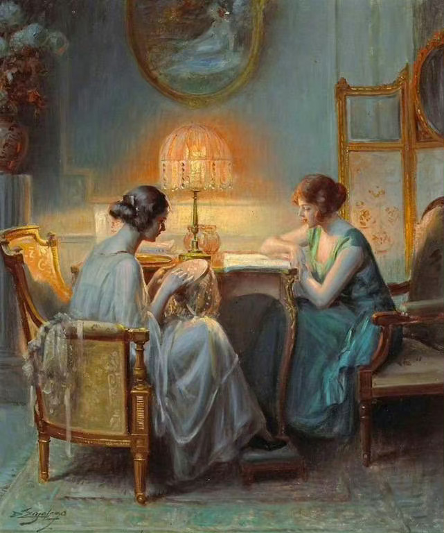 19世纪画家Delphin Enjolras  夜灯