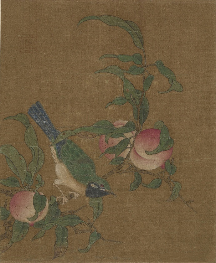 南宋 李志 《桃枝翠鸟图》
