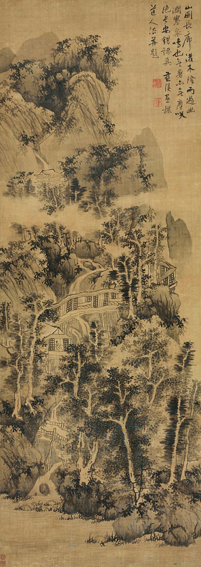 蓝瑛《仿吴道人山水图》立轴