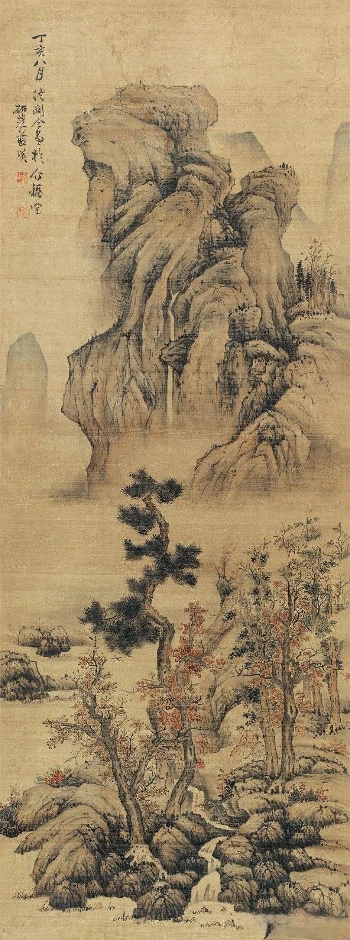 蓝瑛《仿关仝山水》立軸