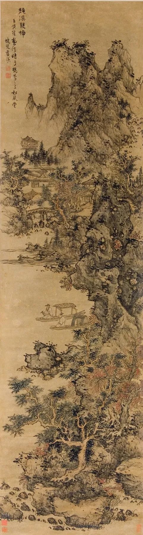 蓝瑛《秋溪双棹》