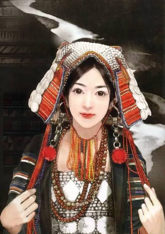 画家笔下的中华哈尼族美女