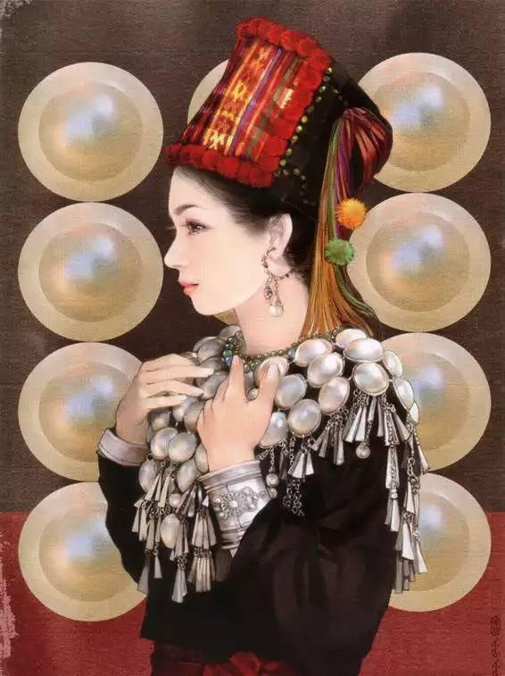 画家笔下的中华景颇族美女