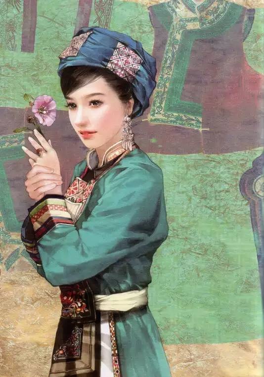 画家笔下的中华羌族美女