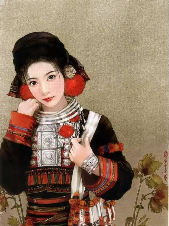画家笔下的中华德昂族美女