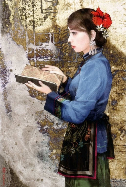 画家笔下的中华仫佬族美女
