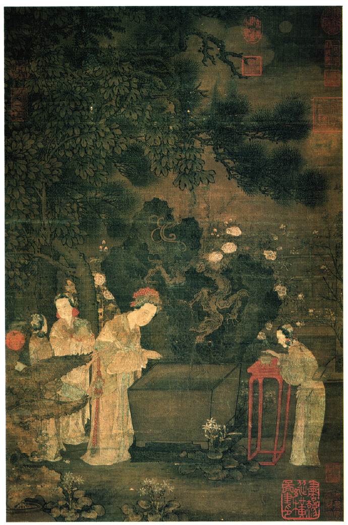 隋唐五代国画《浣月图轴》（台北故宫博物院藏）