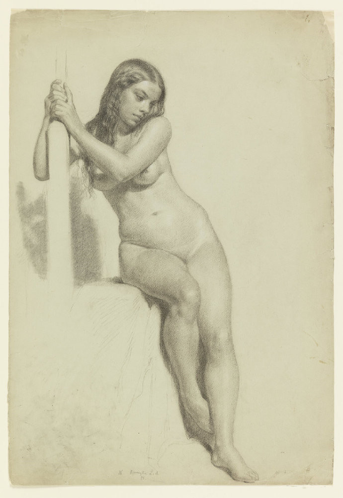 美国画家Daniel Huntington 《凳子上的裸女》