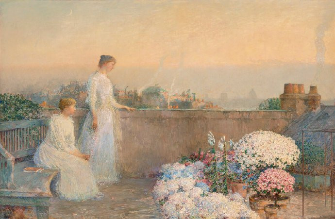 美国印象派画家Childe Hassam 作品《黄昏》