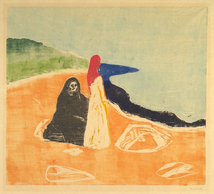 爱德华·蒙克版画《两个女人在岸边》（纽约大都会艺术博物馆）