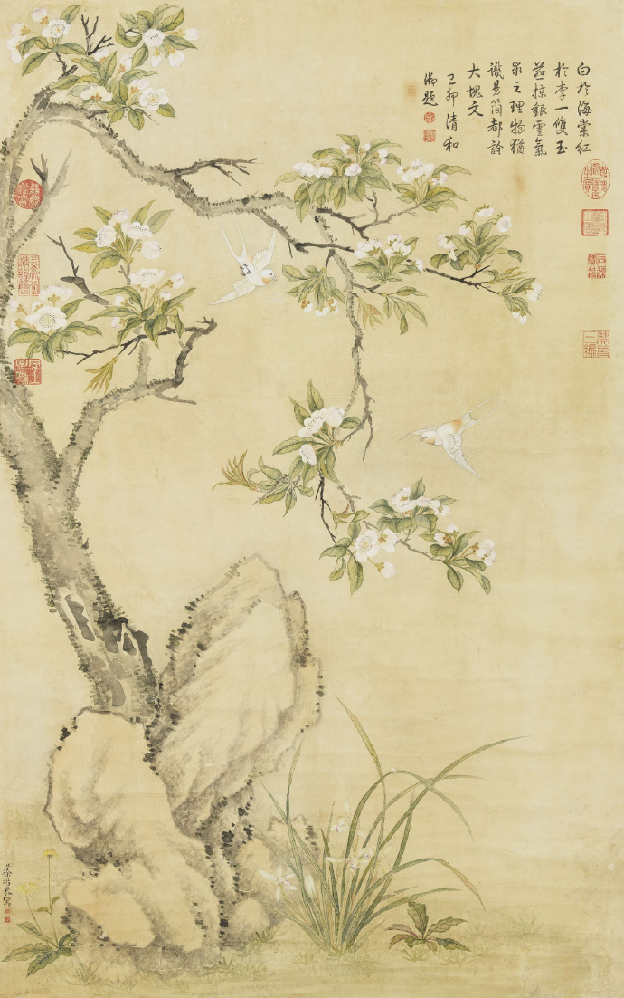 清 徐扬 梨花白燕高宗御题图