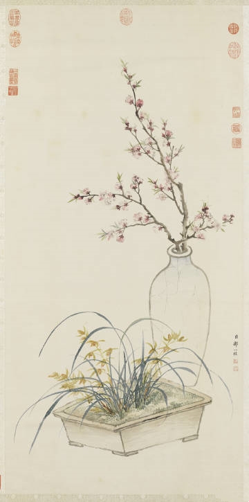 清邹一桂画花卉轴