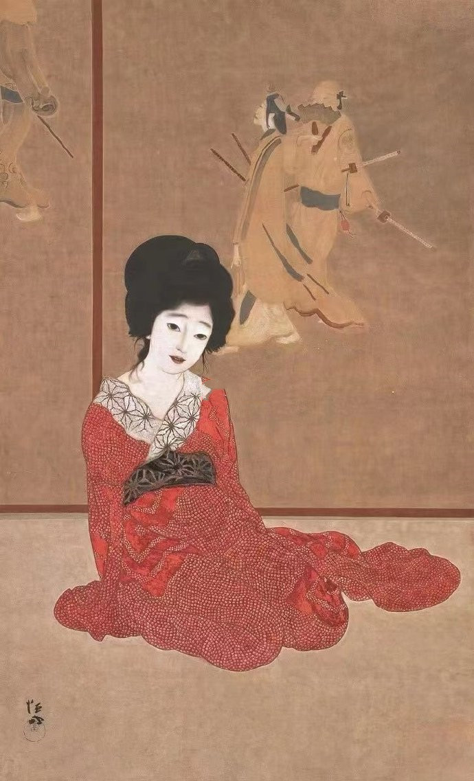 北野 恒富《暖か》《鏡の前》