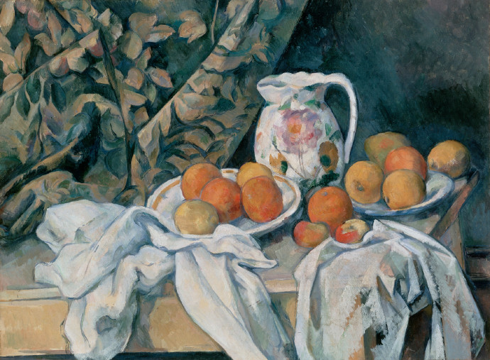保罗·塞尚《Still Life With A Curtain》（静物与窗帘）