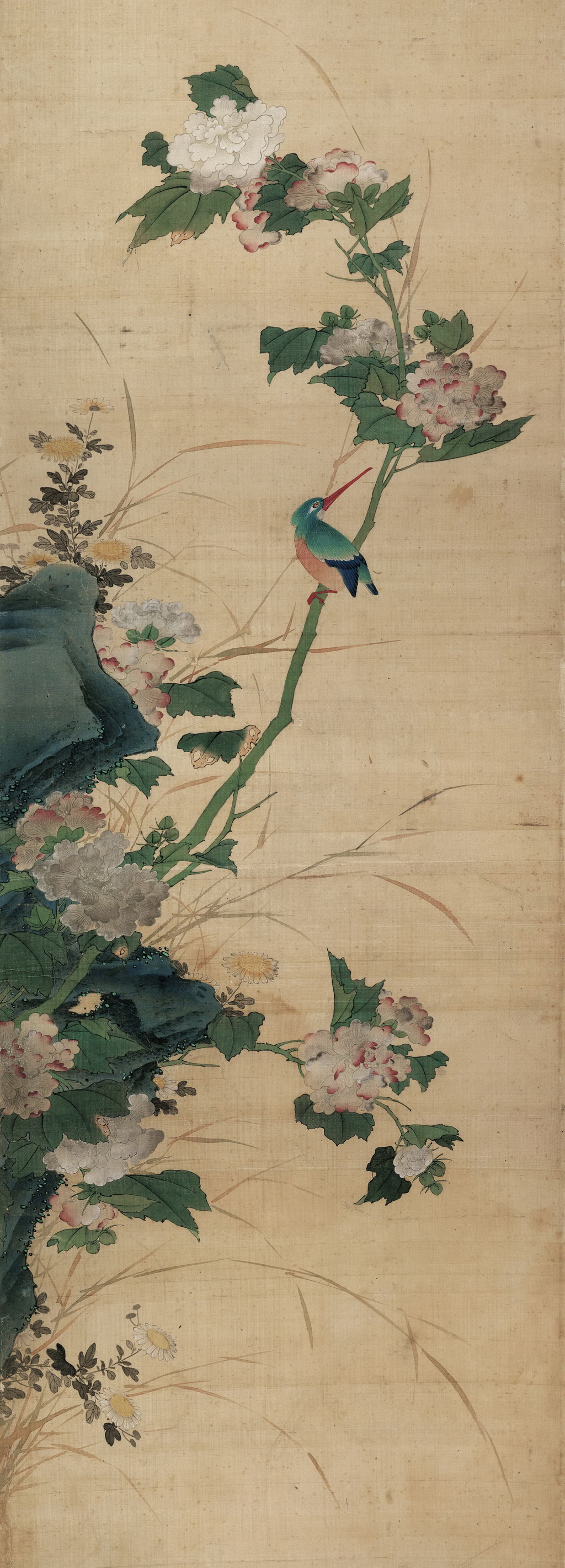 清 陈枚《四季花鸟图屏之芙蓉花》