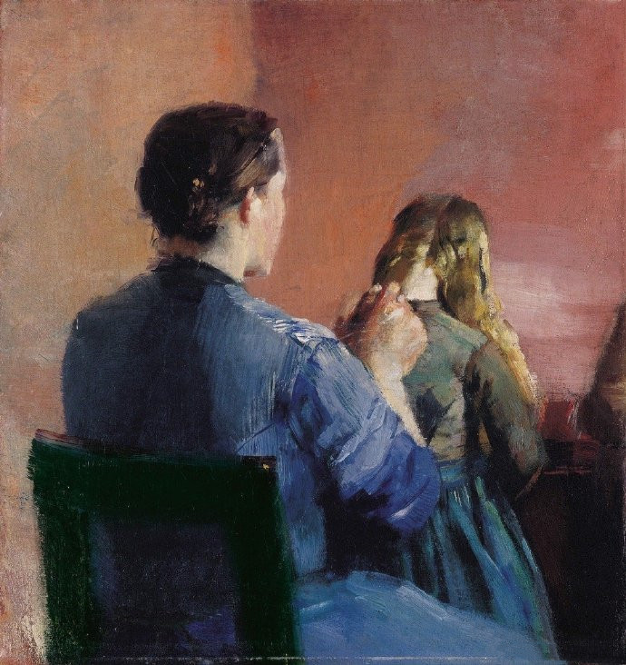 克里斯蒂安·克罗格《Braiding Her Hair》（编辫子）