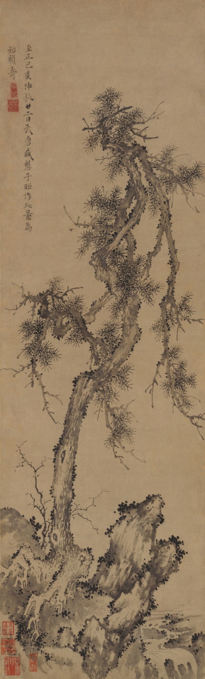 元代盛懋《松石图》