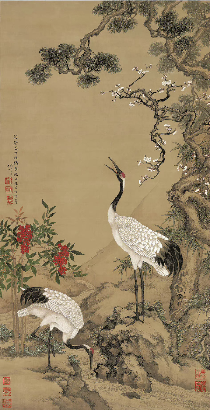 清 沈铨  松梅双鹤图
