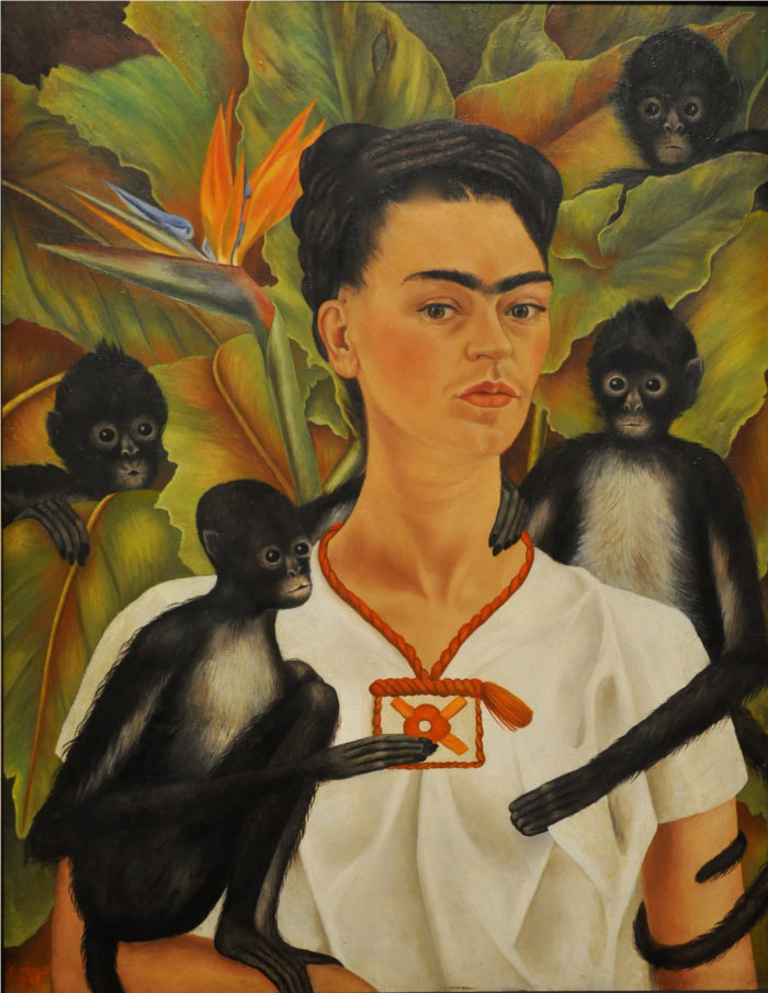 弗里达·卡罗（Frida Kahlo）作品-与猴子自拍