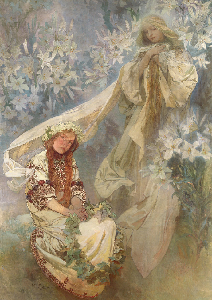 Alphonse Mucha《Madonna Of The Lilies》（百合