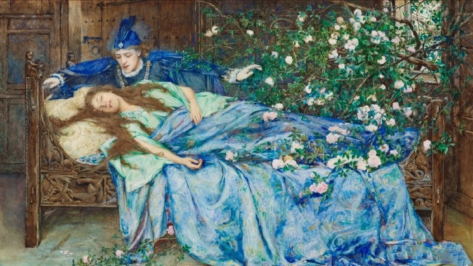 Henry Meynell Rheam水彩画作品《睡美人》与《白雪公主》