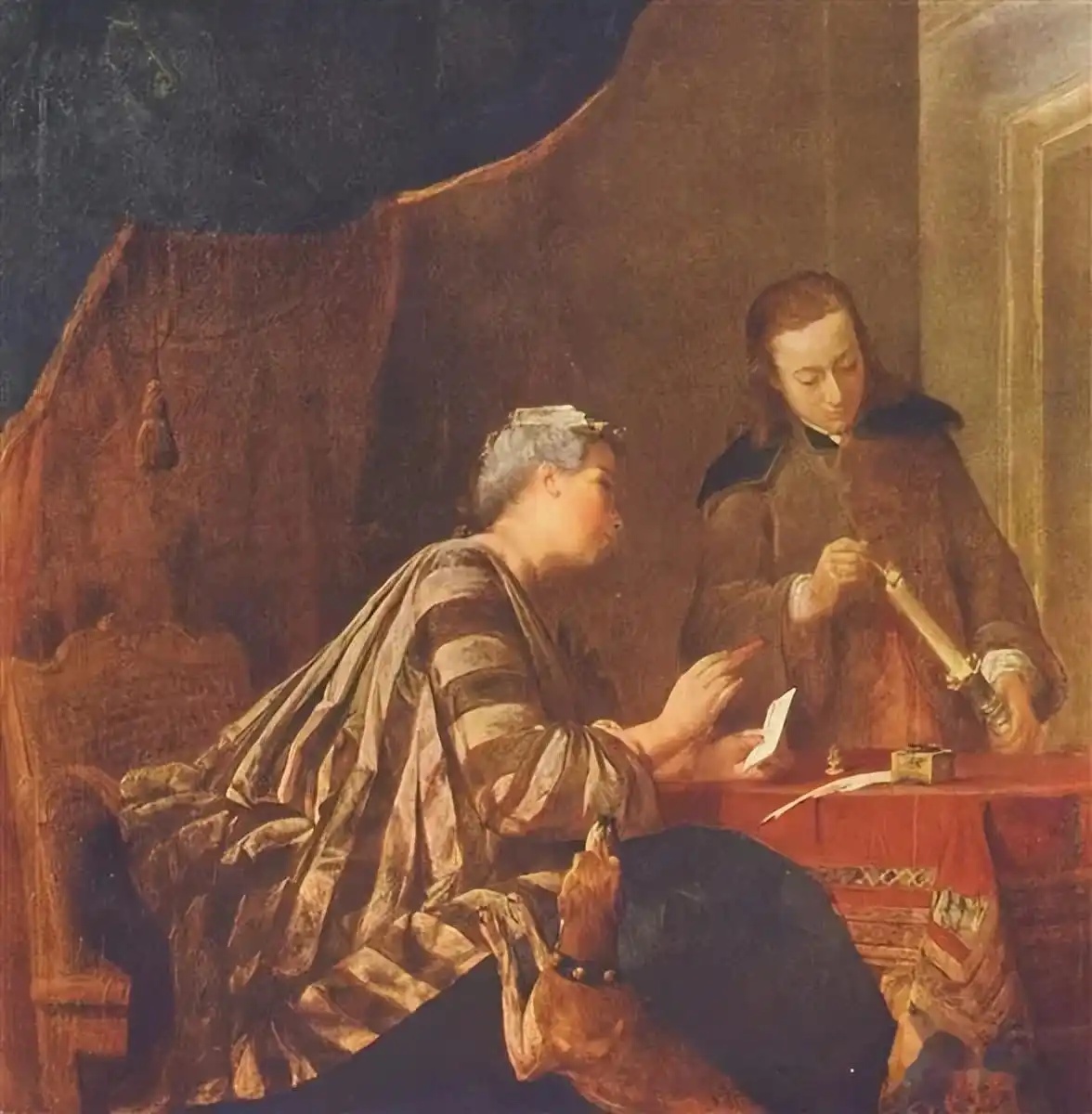 夏尔丹（Chardin）《Lady Sealing A Letter》（封信的女