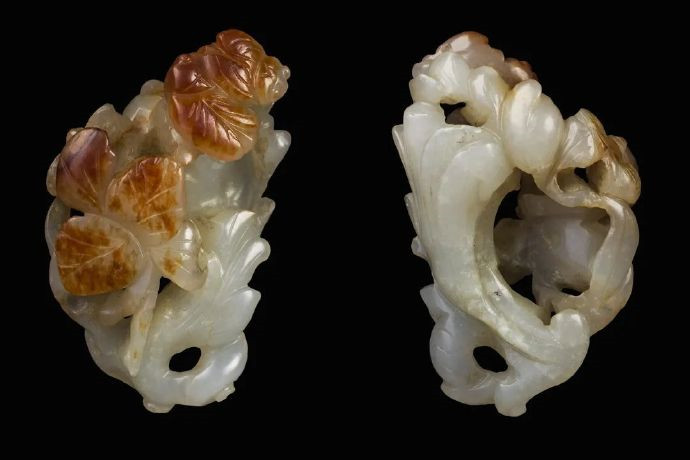 宋 白玉红叶双蝉饰件 宋代玉器博物馆藏