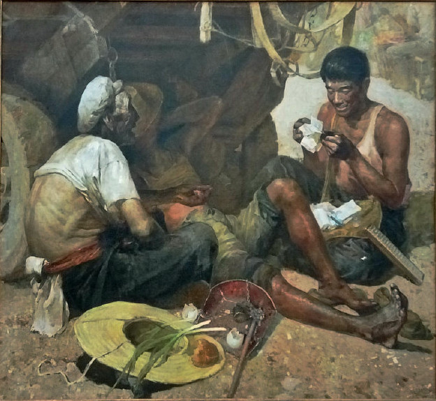 观复博物馆油画《收入》作者：孙增华、朱伟、李吉庆