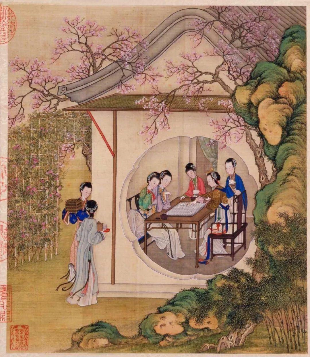 陈枚 《月曼清游图》之《闲亭对弈》