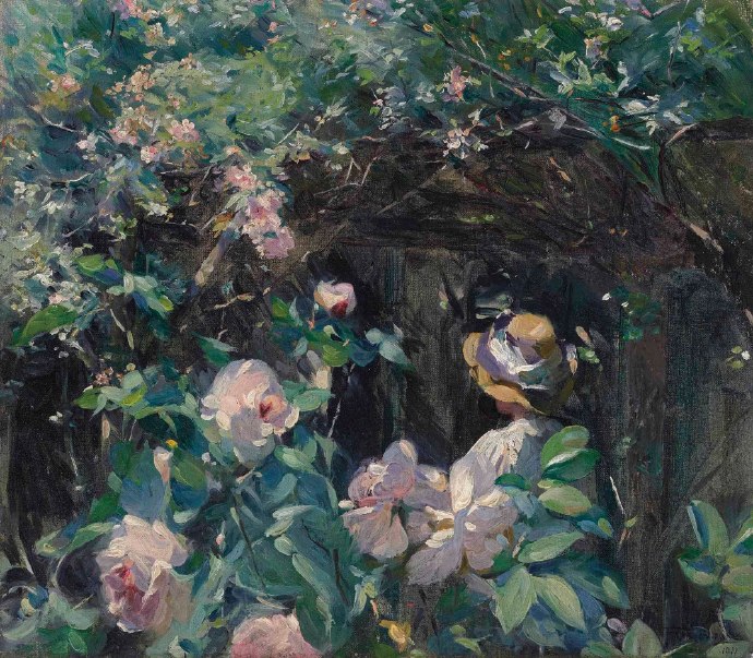  Frank Bramley (英, 1857–1915)， 在门口