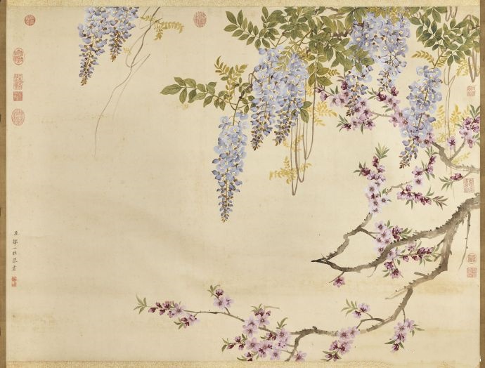 清 邹一桂 桃花紫藤图