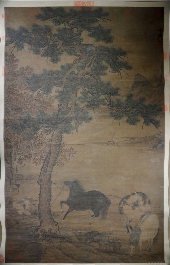 元 赵雍 长松系马图