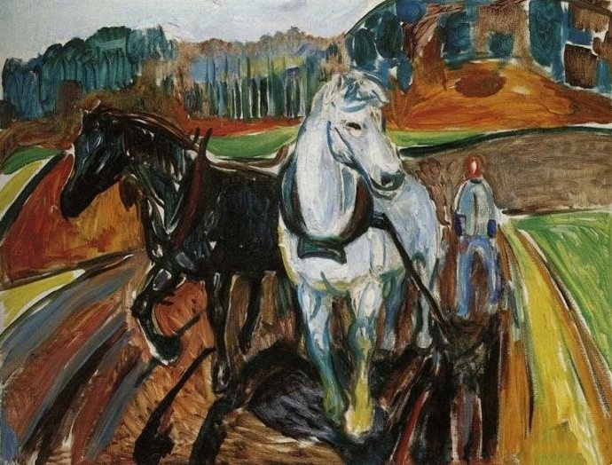 挪威 蒙克作品《Horse Team》（马队）