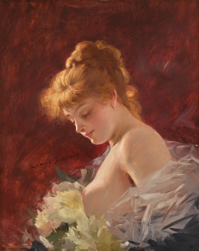 Gustave Jacquet《Young Beauty With Flower