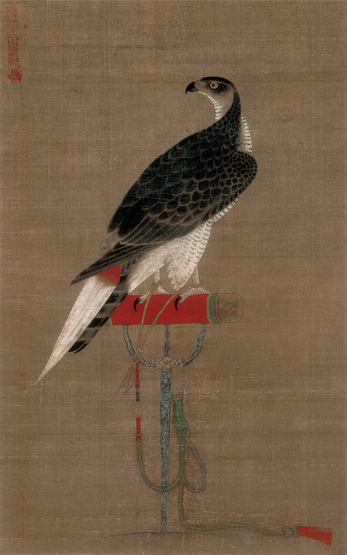 元代画家 徐泽 《架上鹰》